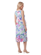 24seven Comfort Essential Maternity Abstract V Neck Sleeveless Pleated Pocket Midi Fit N Flare Dress
