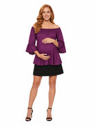 24seven Comfort Essential Maternity Elastic Neckline Bell Sleeve Loose Fit Tunic Top