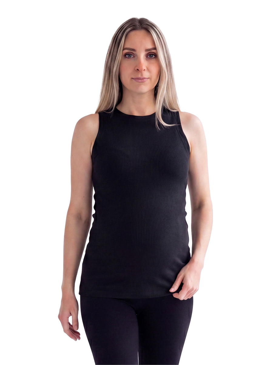 24seven Comfort Basic Maternity Ribbed Knit Round Neck Sleeveless Tank Top