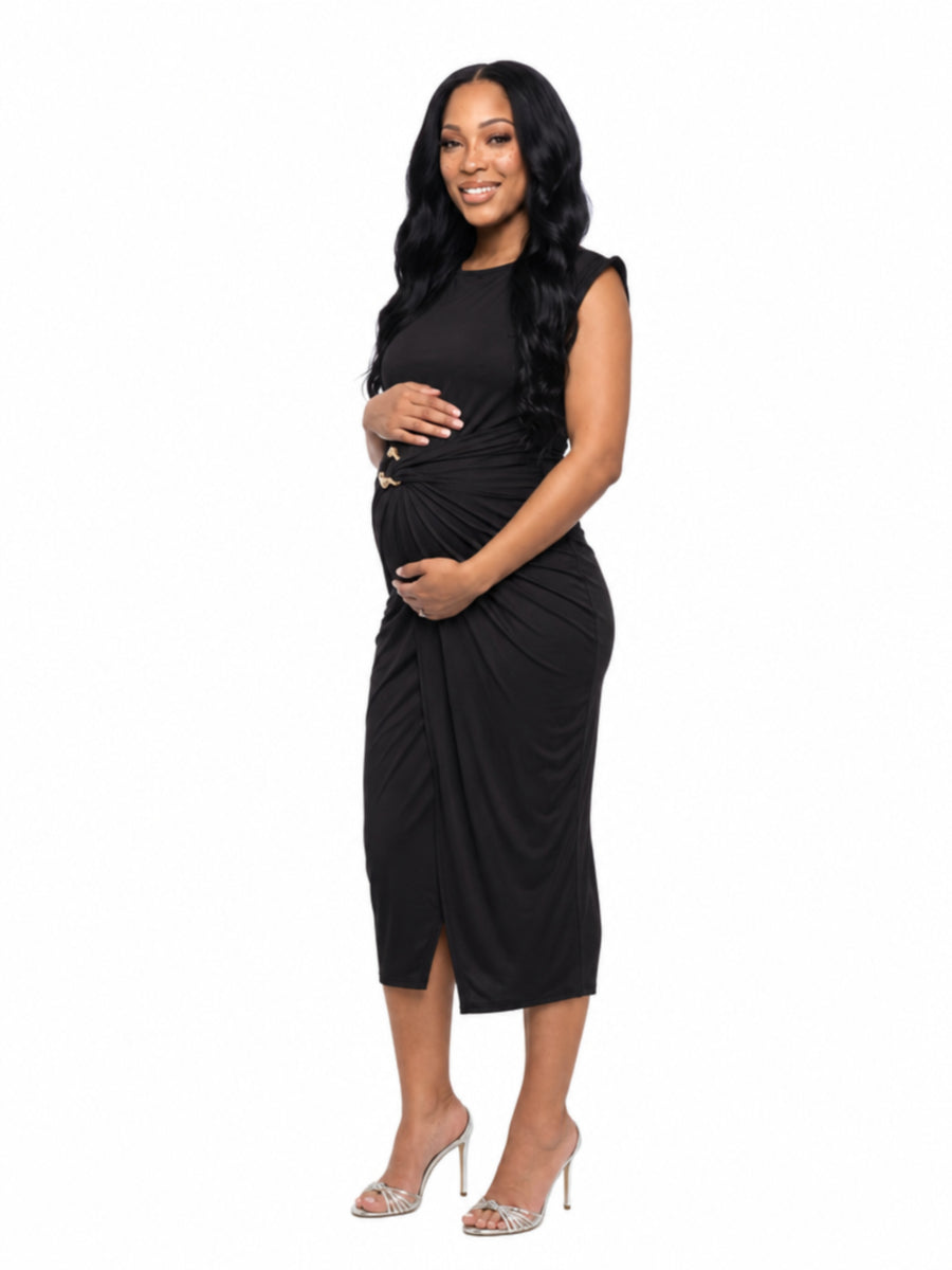 24seven Comfort Elevate Maternity Cap Sleeve Twist Midi Dress