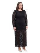 24seven Comfort Elevate Curvy Round Neck Long Sleeve Lace Maxi Dress