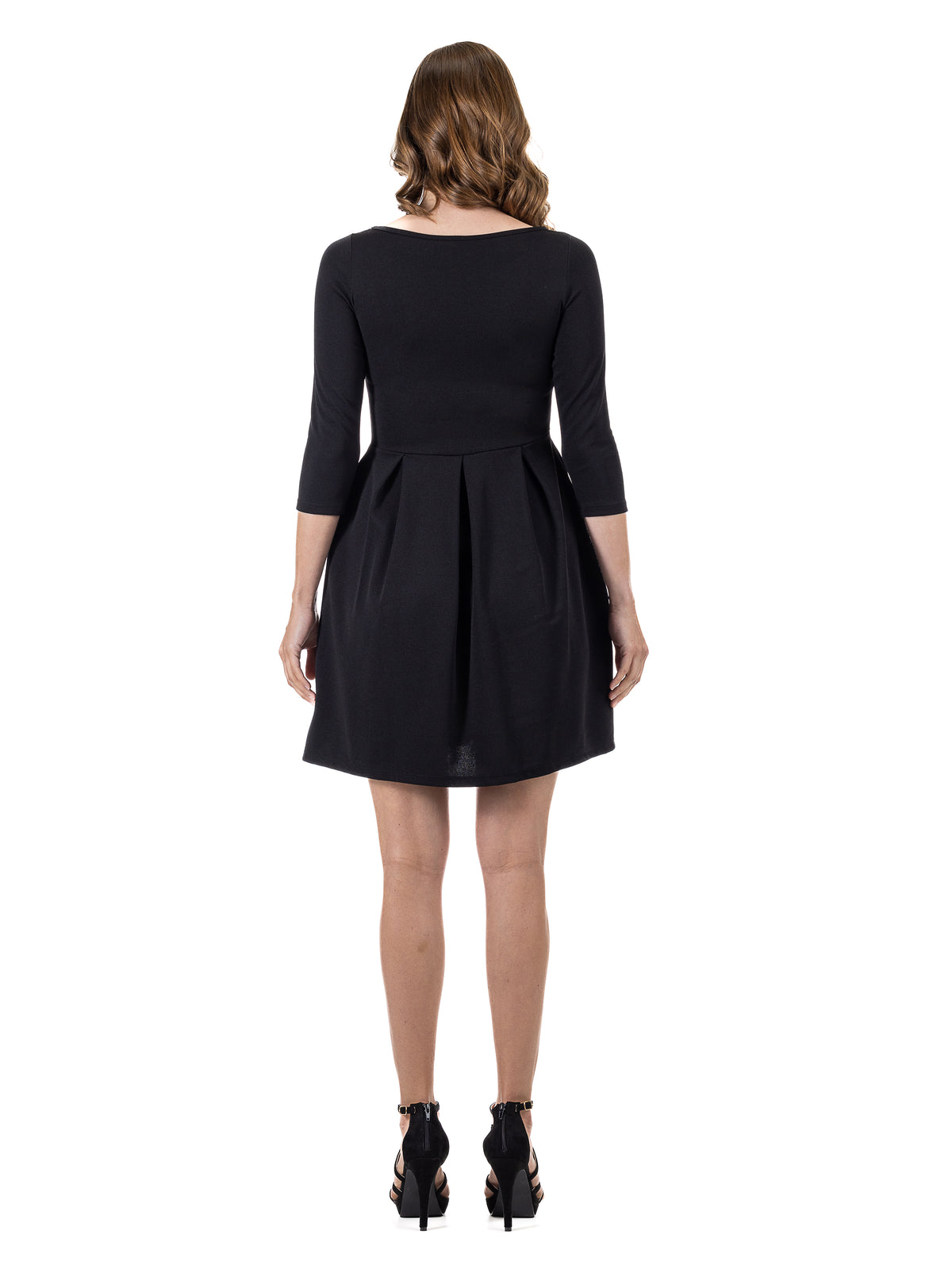 24seven Comfort Essential Petite Classic Three-Quarter Sleeves Pleated A-Line Dress