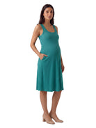 24seven Comfort Essential Maternity Ribbed Knit Sleeveless Scoop Neck Pocket A Line Midi Dress