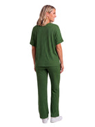 24seven Comfort Basic Maternity Ribbed Knit Dolman Sleeve V Neck Top and Drawstring Wide Leg Pant Set
