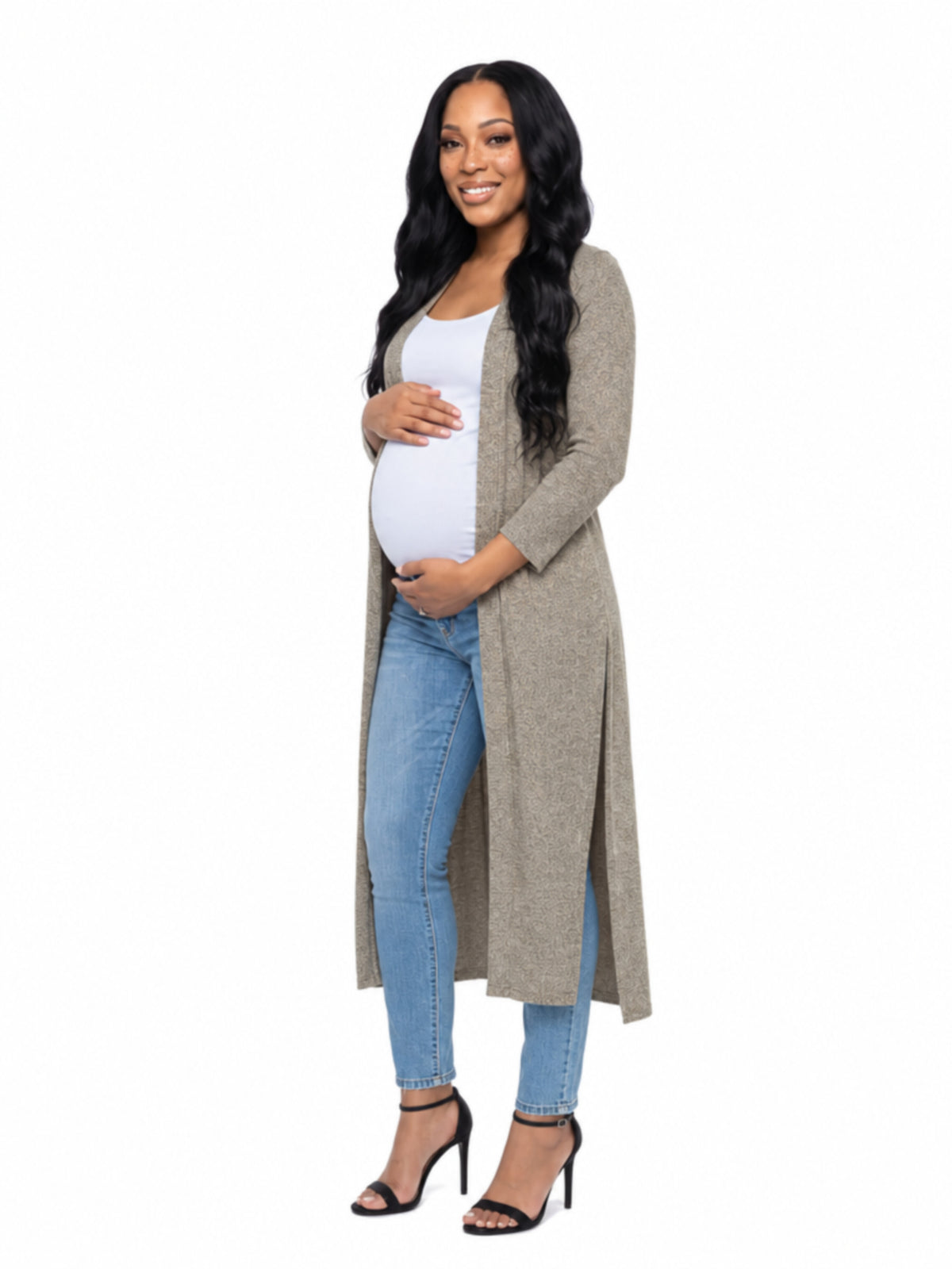 24seven Comfort Essential Maternity Open Front Long Knit Jacket