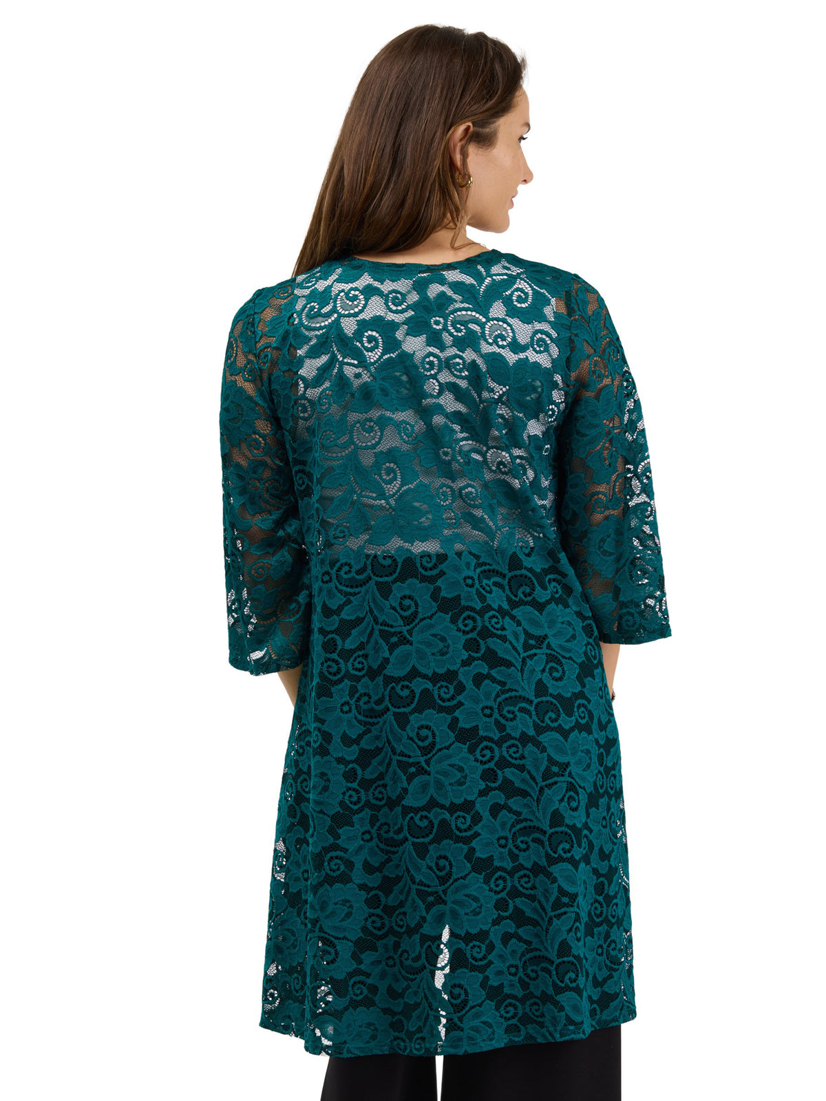 24seven Comfort Elevate Womens Lace Open Front Three-Quarter Sleeves Jacket