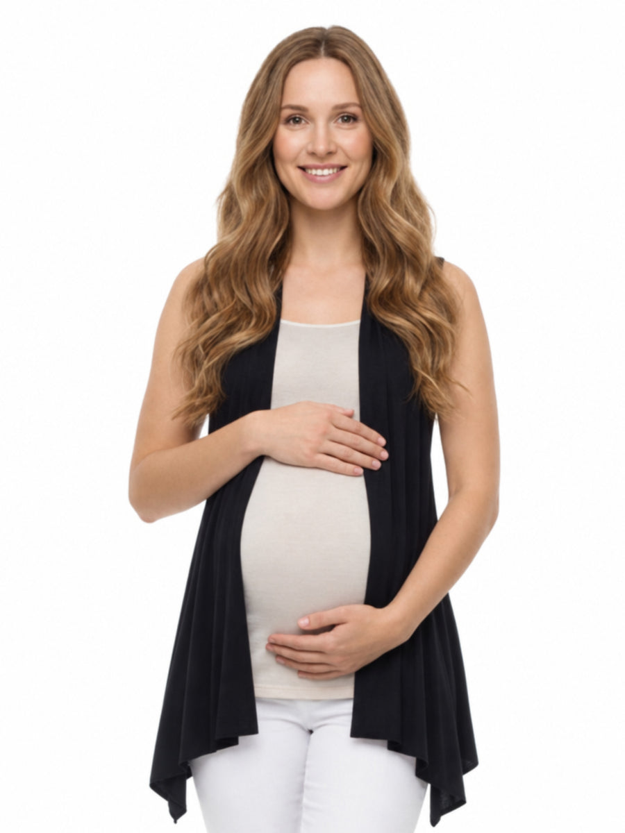 24seven Comfort Basic Maternity Open Front Sleeveless Cascading Drape Jacket
