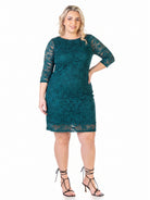 24seven Comfort Elevate Curvy Elegant Floral Lace Three-Quarter Sleeve Dress