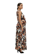 24seven Comfort Elevate Maternity Sleeveless V-Neck Animal Print Wrap Design Maxi Dress