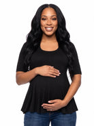 24seven Comfort Basic Maternity Scoop Neck Elbow Swing Flared Tunic Top