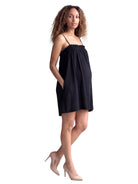 24seven Comfort Essential Maternity Square Neck Spaghetti Strap Smocked Pocket Mini Dress