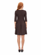 24seven Comfort Essential Maternity Scoop Neck Three Quarter Sleeve Pleated Fit N Flare Pocket Mini Dress