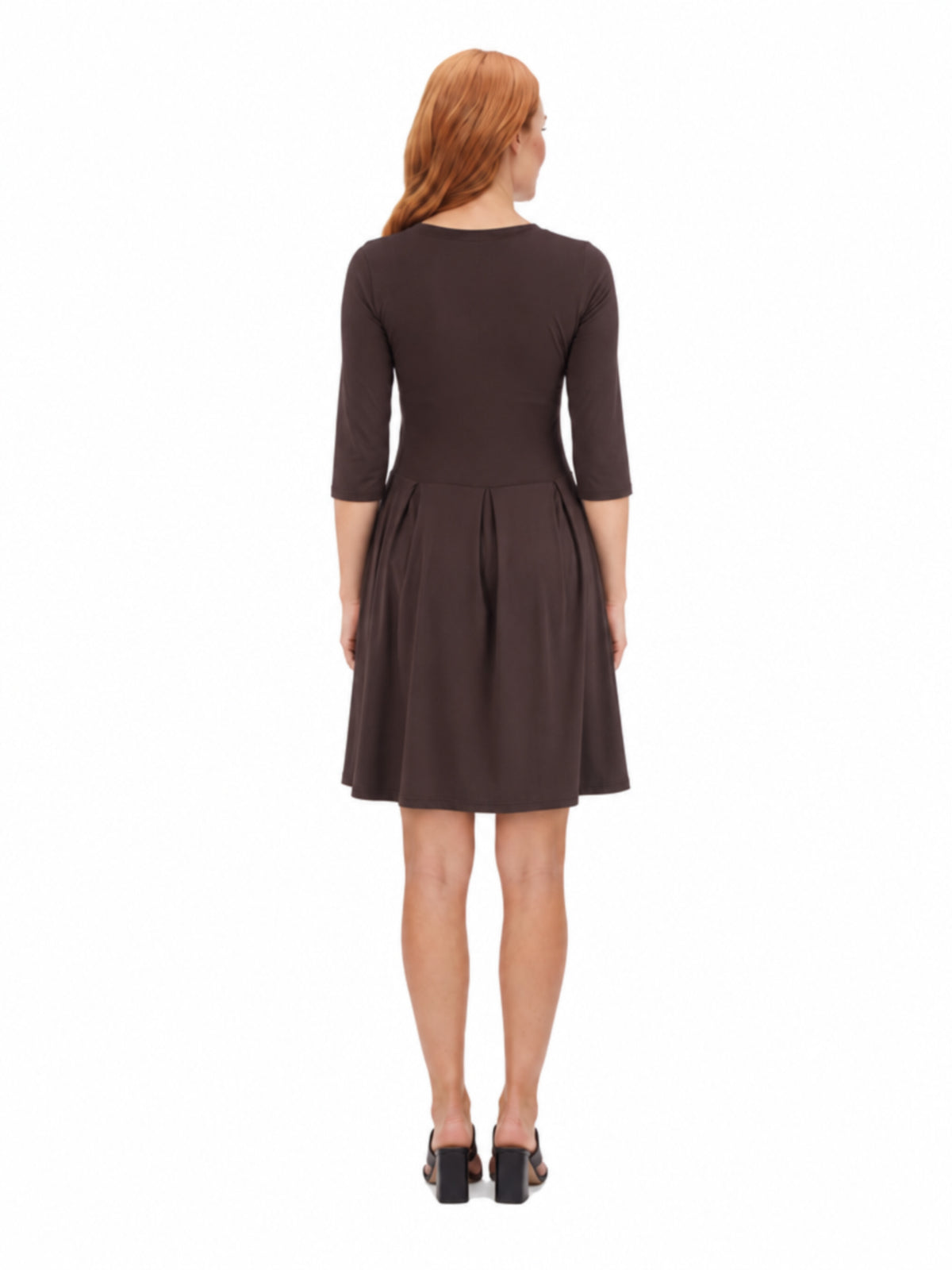 24seven Comfort Essential Maternity Scoop Neck Three Quarter Sleeve Pleated Fit N Flare Pocket Mini Dress