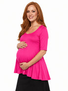 24seven Comfort Basic Maternity Scoop Neck Elbow Swing Flared Tunic Top