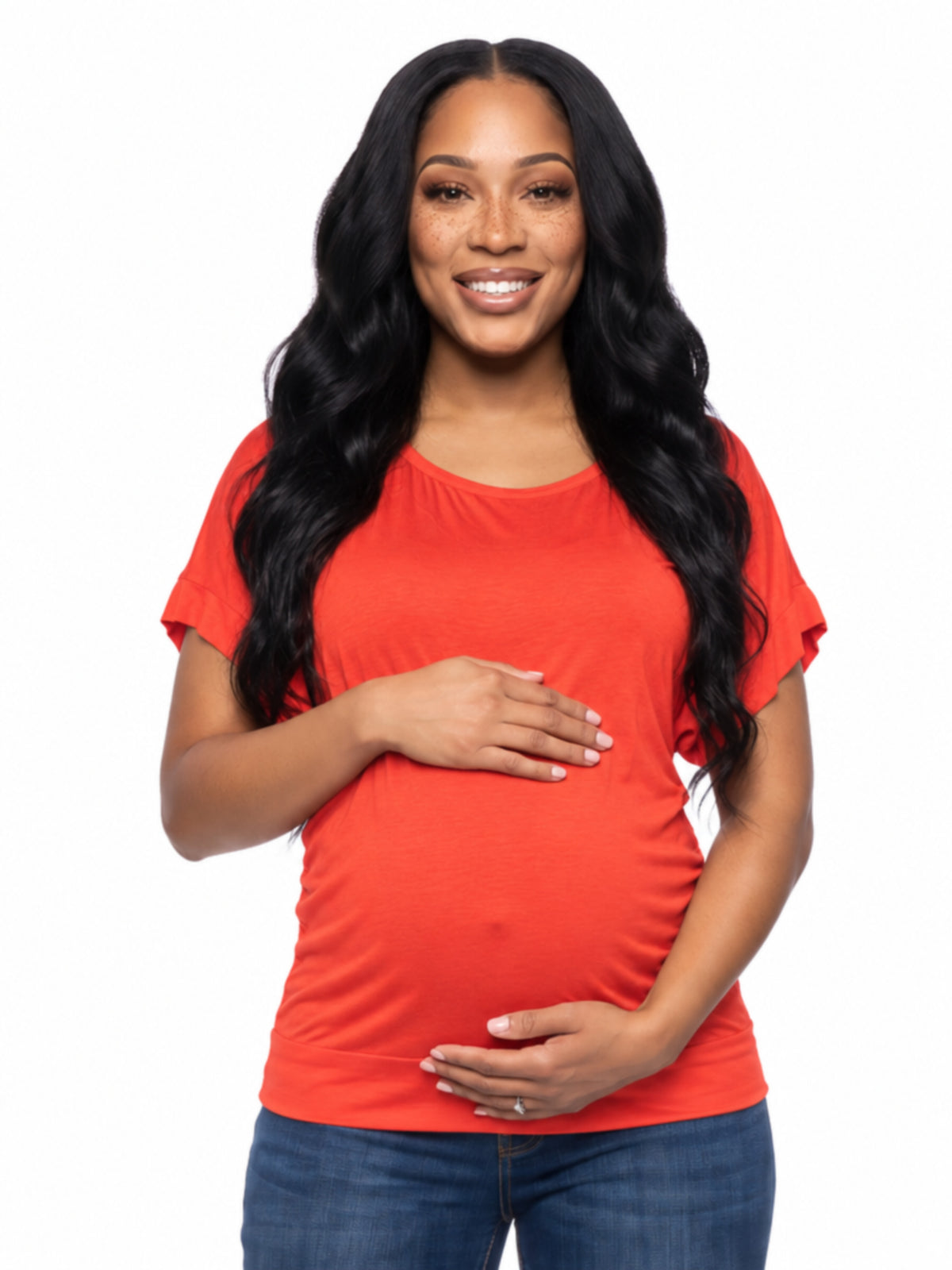 24seven Comfort Basic Maternity Wide Boat Neck Loose Fit Dolman Sleeve Top