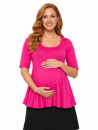 24seven Comfort Basic Maternity Scoop Neck Elbow Swing Flared Tunic Top