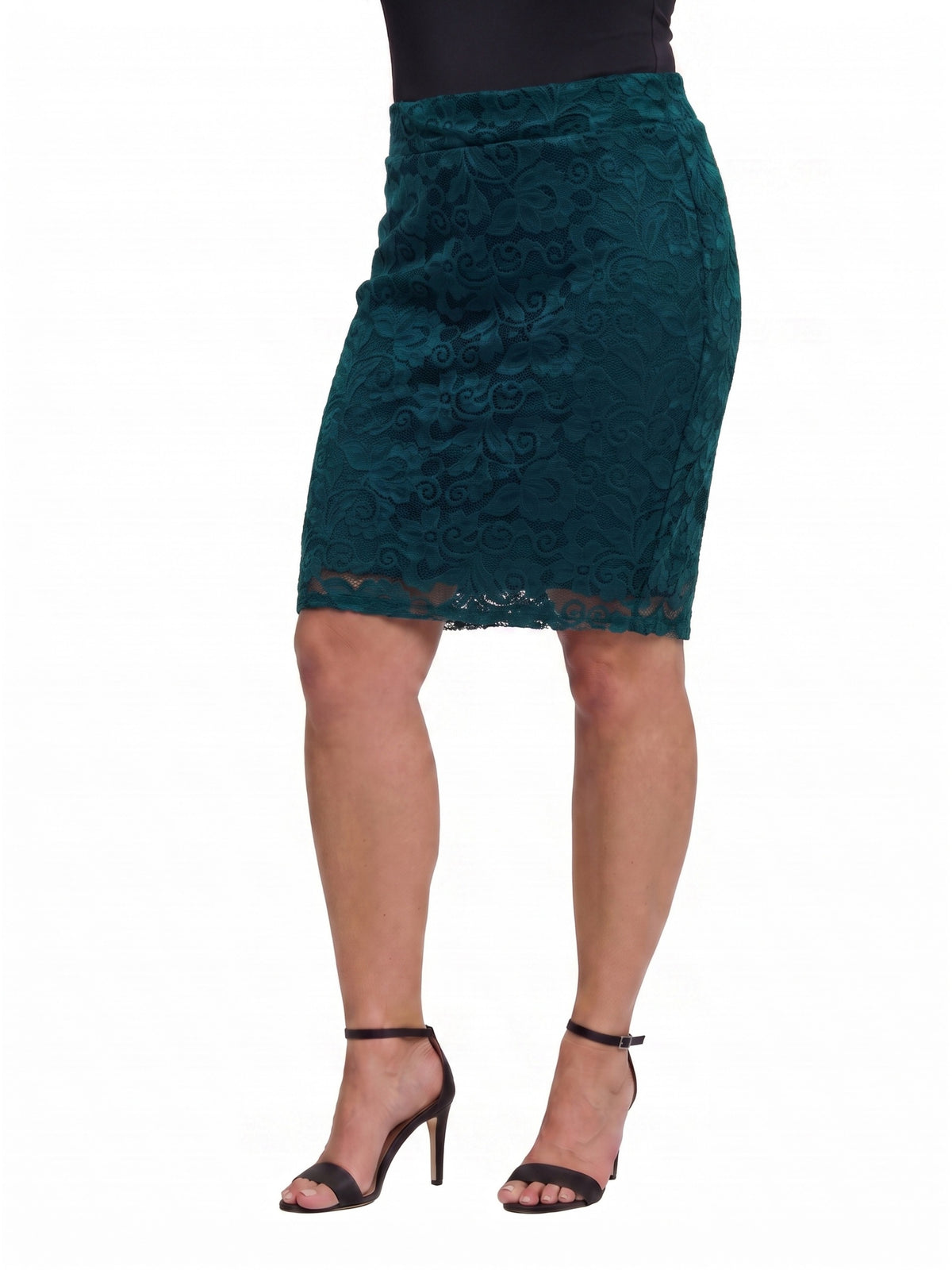 24seven Comfort Elevate Curvy Lace Elastic Waist and Knee Length Pencil Skirt