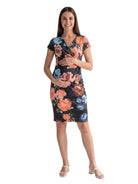 24seven Comfort Essential Maternity Floral V Neck Short Sleeve Knee Length Faux Wrap Dress