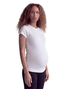 24seven Comfort Basic Maternity Ribbed Knit Round Neck Short Sleeve Top