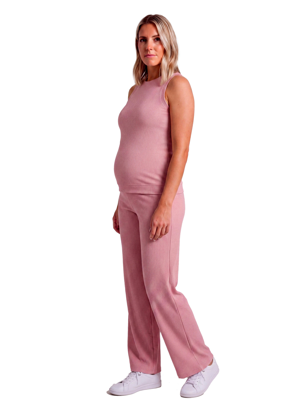 24seven Comfort Basic Maternity Ribbed Knit Tank Top and Elastic Waist Wide Leg Pant Set