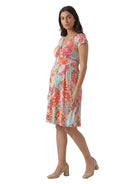 24seven Comfort Essential Maternity Mosiac V Neck Cap Sleeve Knee Length A Line Pocket Dress
