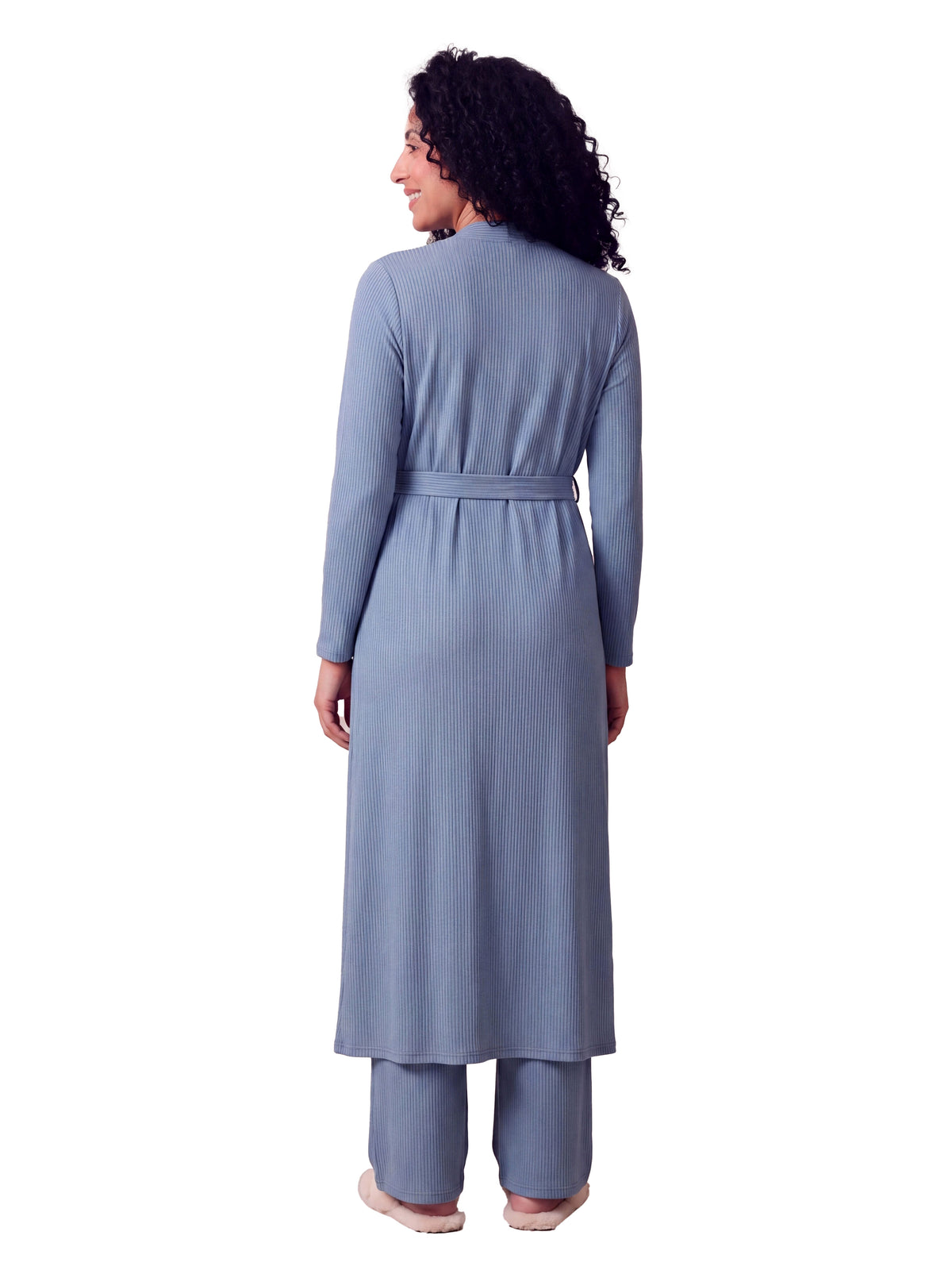 24seven Comfort Basic Maternity Long Sleeve Tie Waist Soft Jacket and Elastic Waist Wide Leg Pant Set