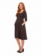 24seven Comfort Essential Maternity Scoop Neck Three Quarter Sleeve Pleated Fit N Flare Pocket Mini Dress