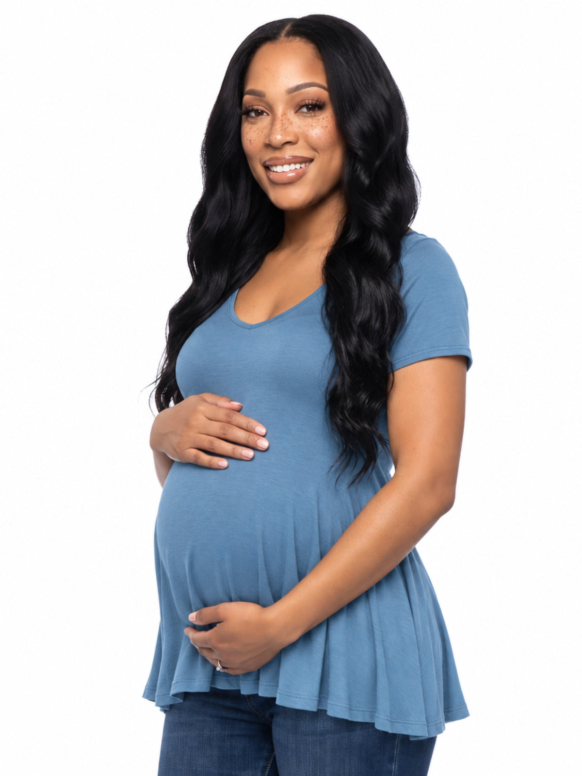 24seven Comfort Basic Maternity V Neck Short Sleeve Swing Tunic Top