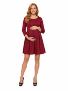 24seven Comfort Essential Maternity Boat Neck Long Sleeve Knee Length Fit N Flare Pocket Dress