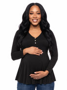 24seven Comfort Basic Maternity V Neck Long Sleeve Soft Flare Henley Style Tunic Top