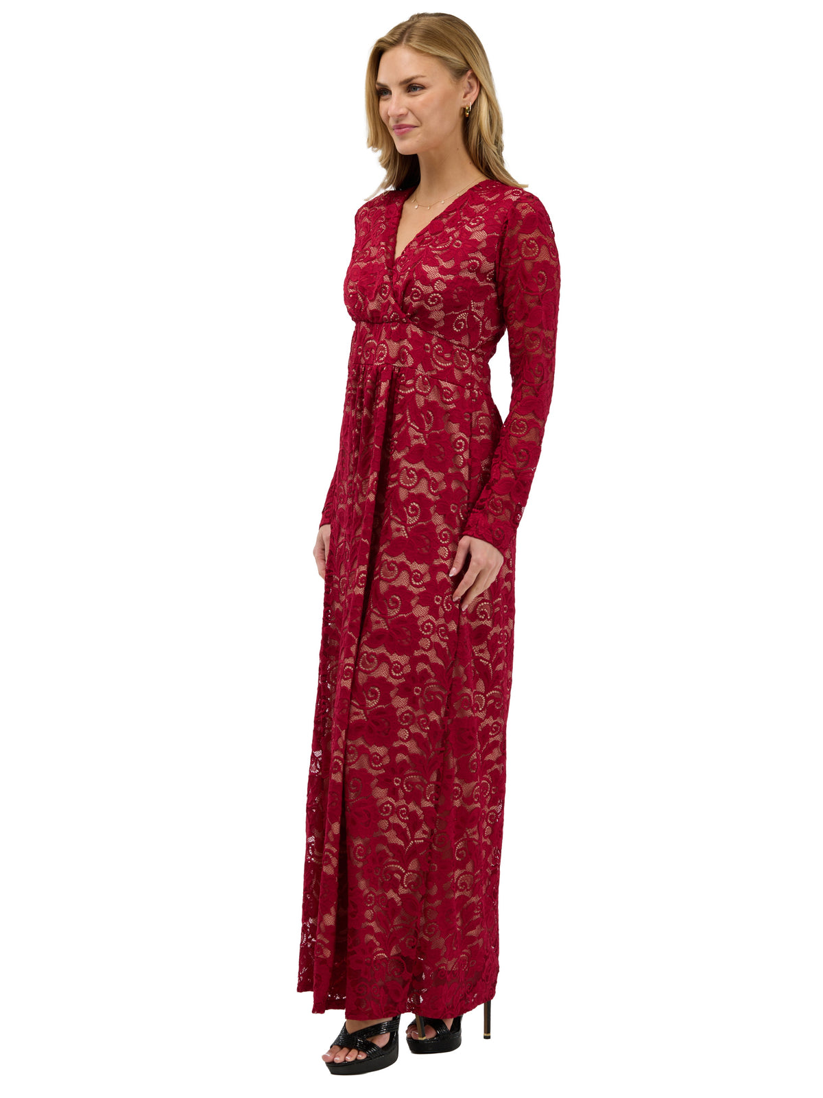 24seven Comfort Elevate Womens Elegant V Neck Long Sleeve Floral Lace Dress
