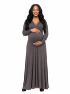 24seven Comfort Elevate Maternity V Neck Empire Waist Long Bishop Sleeve Maxi Dress