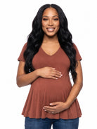 24seven Comfort Basic Maternity V Neck Short Sleeve Swing Tunic Top