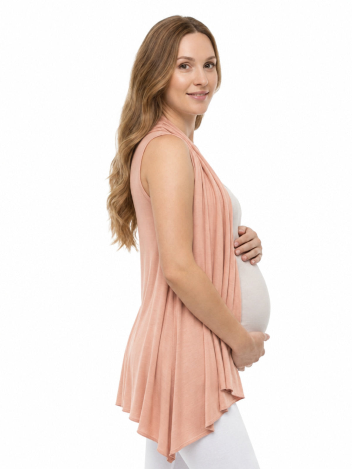 24seven Comfort Basic Maternity Open Front Sleeveless Cascading Drape Jacket