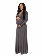 24seven Comfort Elevate Maternity V Neck Empire Waist Long Bishop Sleeve Maxi Dress
