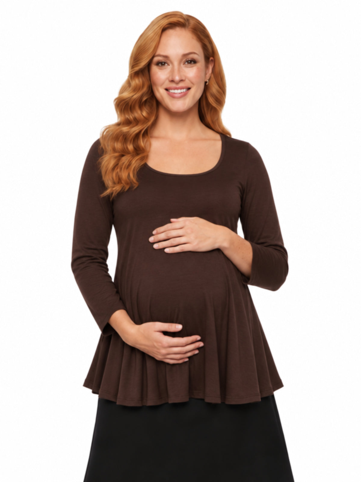 24seven Comfort Basic Maternity Long Sleeve Scoop Neck Swing Style Soft Flare Tunic Top
