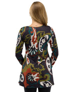 24seven Comfort Essential Womens Paisley Floral Flared Long Sleeve Henley Tunic Top