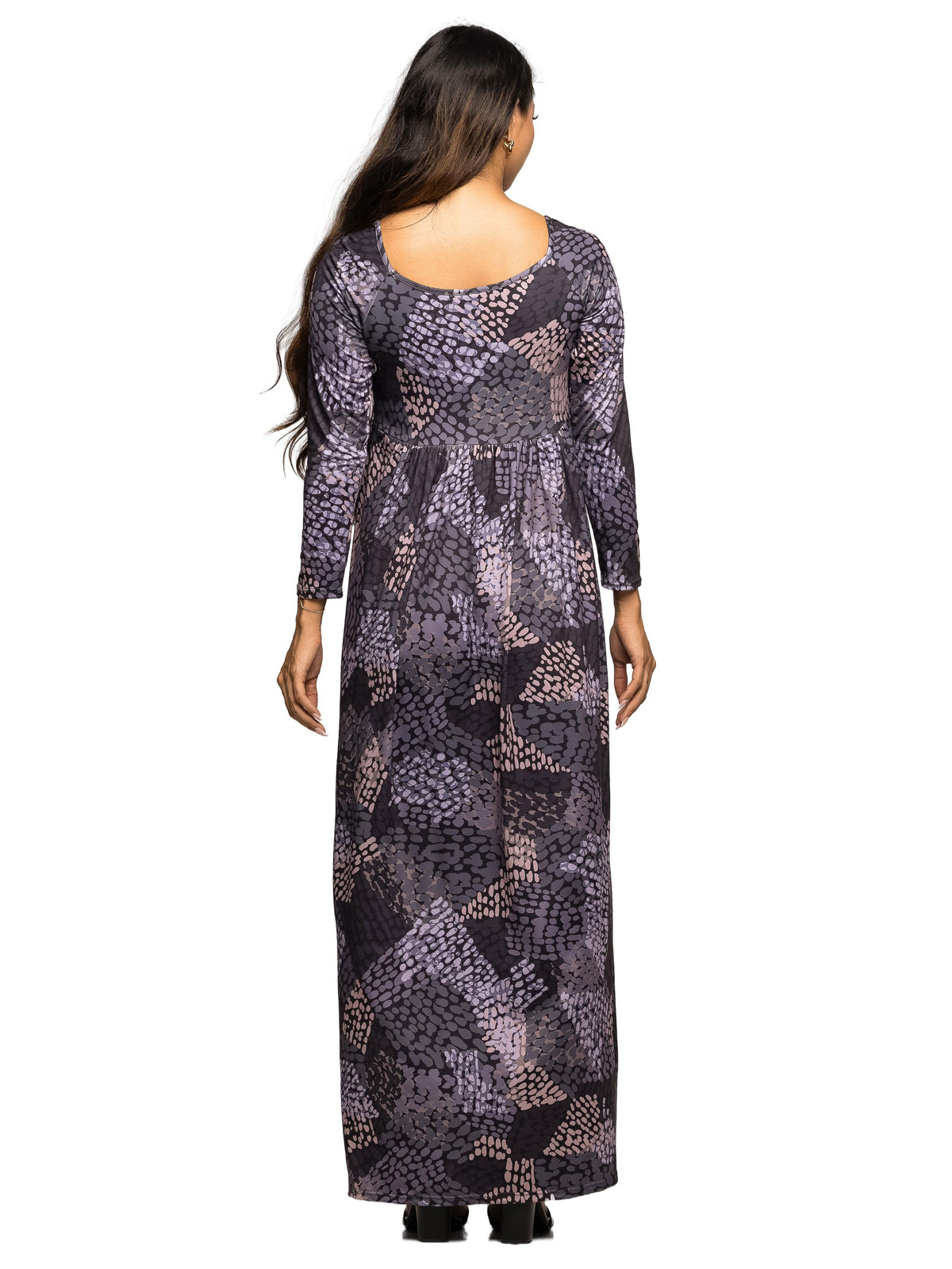 24seven Comfort Essential Maternity Grey Astract Print Square Neck Long Sleeve Empire Waist Maxi Dress
