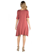 24seven Comfort Essential Maternity Round Neck Elbow Sleeve Flared T Shirt Pocket Dress