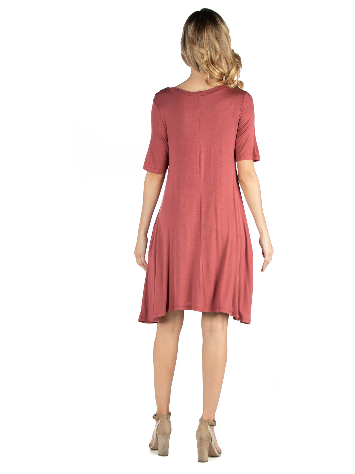 24seven Comfort Essential Maternity Round Neck Elbow Sleeve Flared T Shirt Pocket Dress