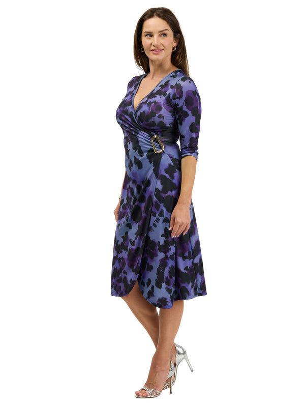 24seven Comfort Elevate Womens V-Neck Animal Print Three-Quarter Sleeve Wrap Dress
