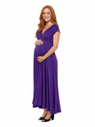 24seven Comfort Essential Maternity Cap Sleeve V Neck Empire Waist A Line Maxi Dress