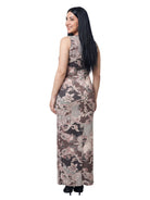 24seven Comfort Essential Maternity Brown Paisley Sleeveless Side Slit Bodycon A Line Maxi Dress