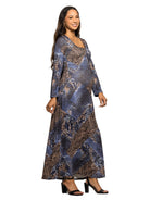 24seven Comfort Essential Maternity Blue Animal Print Long Sleeve Scoop Neck Maxi Dress