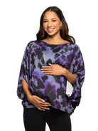 24seven Comfort Essential Maternity Purple Animal Print Boat Neck Batwing Sleeve Top