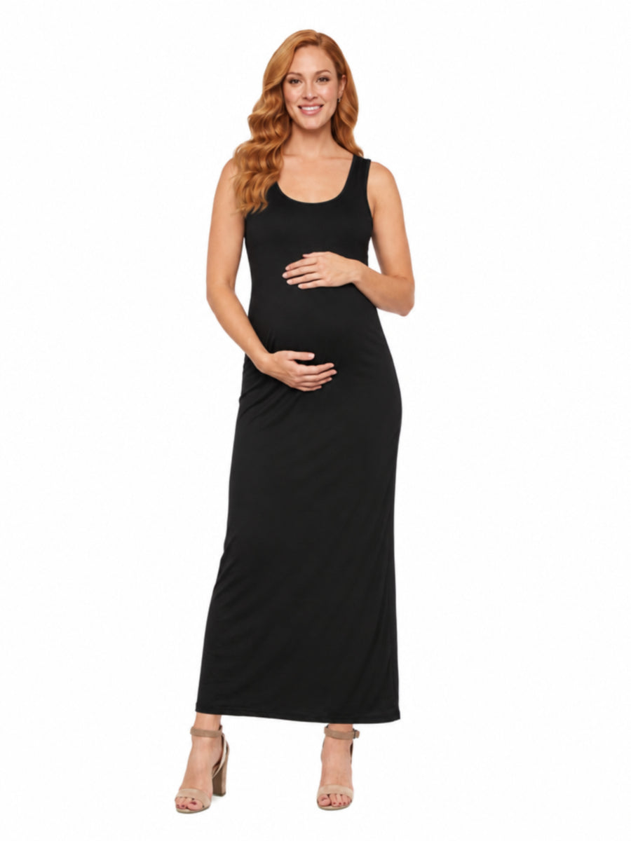 24seven Comfort Essential Maternity Scoop Neck Sleeveless Racerback Maxi Dress