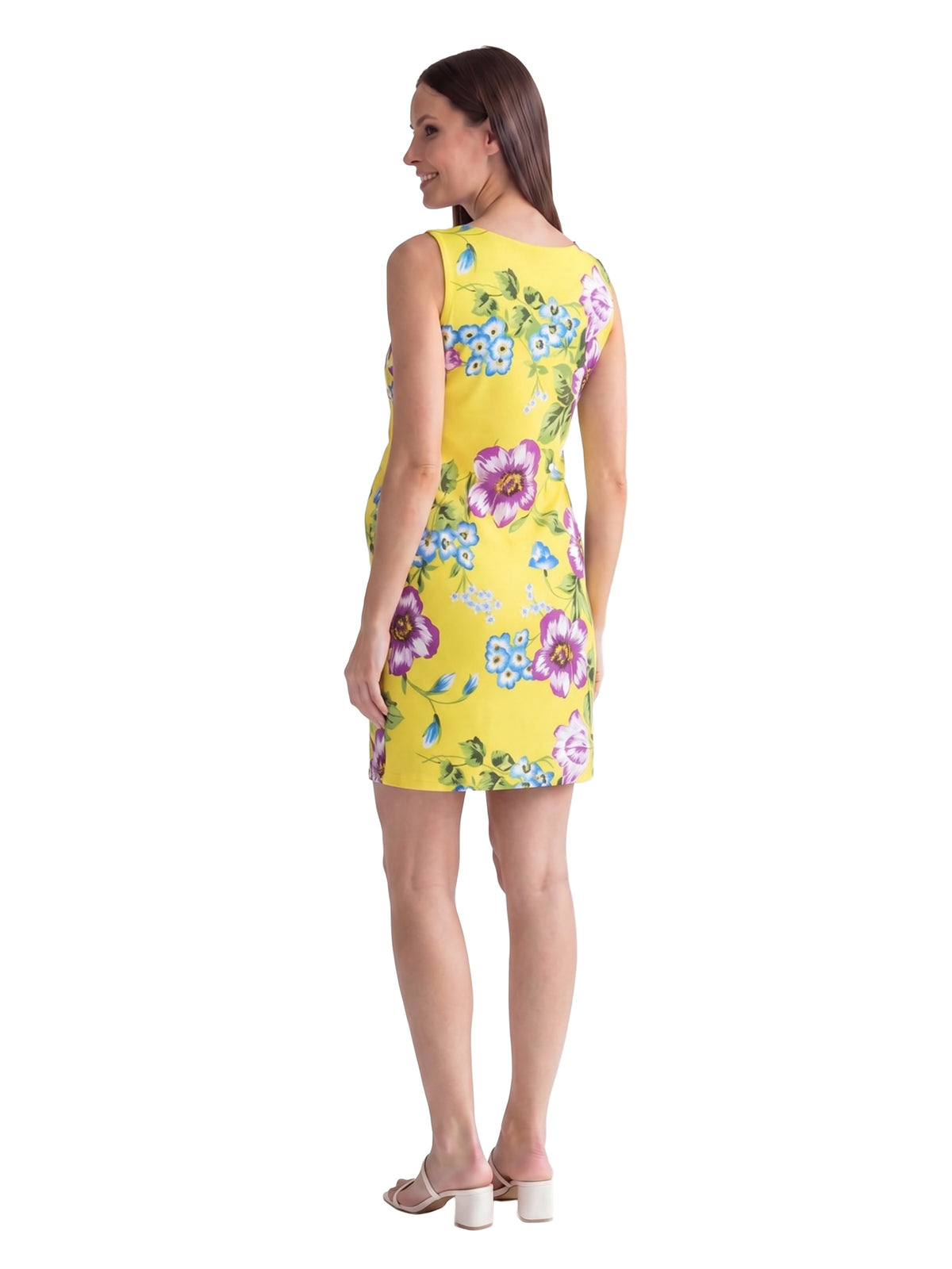 24seven Comfort Essential Maternity Yellow Floral Round Neck Sleeveless A Line Mini Shift Dress