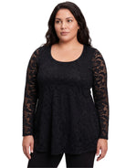 24seven Comfort Elevate Curvy Lace Long Sleeve Scoop Neck Tunic Top