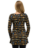24seven Comfort Essential Womens Geometric Flared Long Sleeve Henley Tunic Top