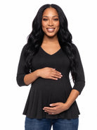 24seven Comfort Basic Maternity Three Quarter Sleeve V Neck Swing Tunic Top